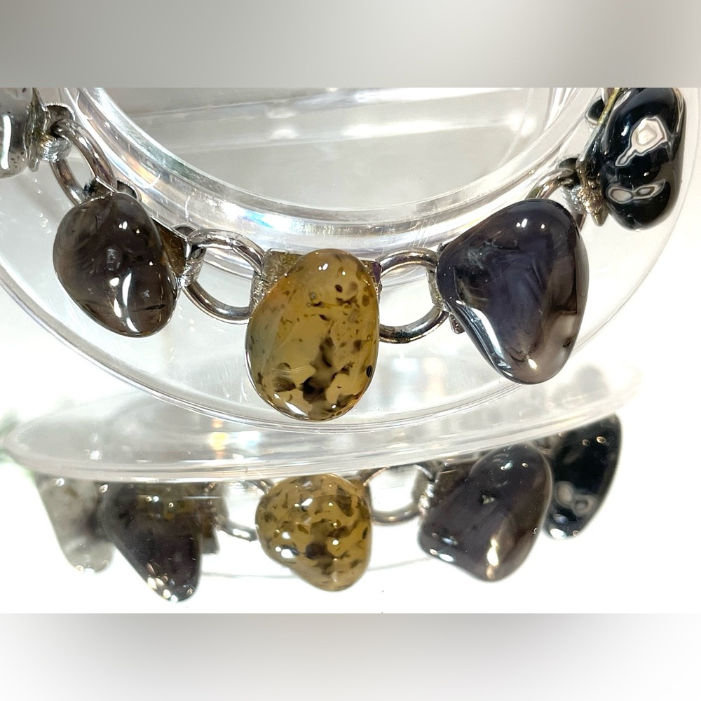 Vintage Multicolored Agate Natural Stone Silver Tone Bracelet | EUC - Picture 11 of 15